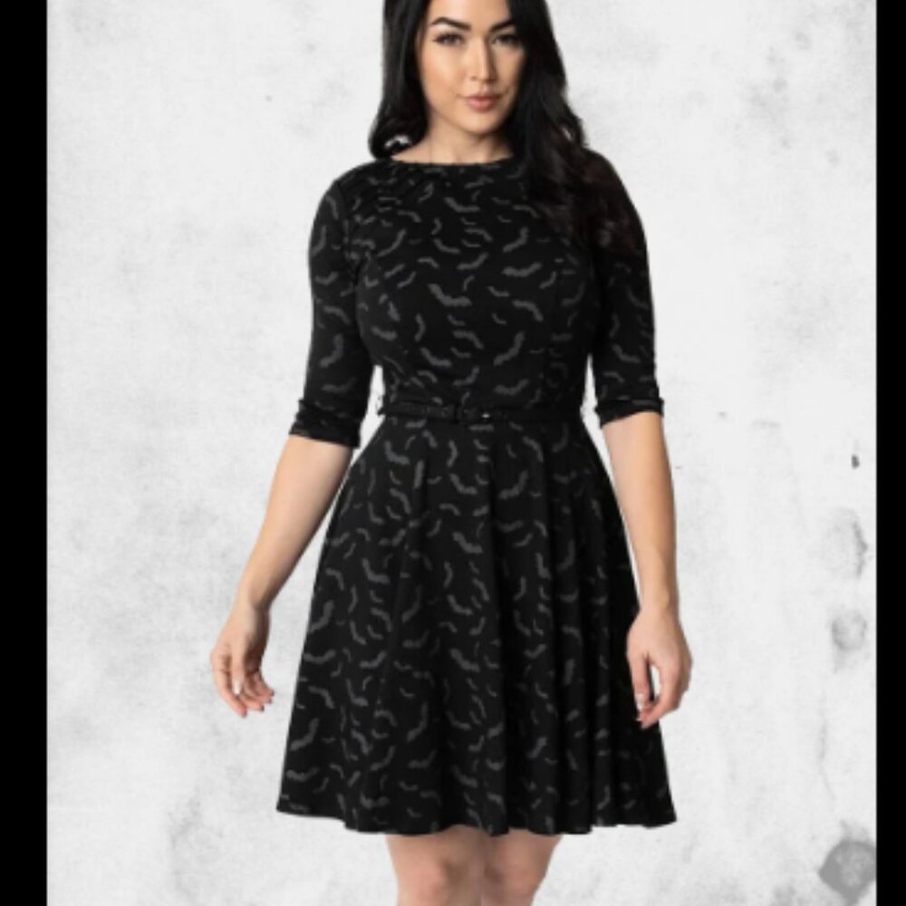 Unique Vintage Black and Gray Bat Dress